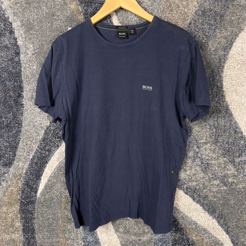 BOSS Hugo Boss Regular Fit T-Shirt Mens L Navy Blue Designer Logo Tee